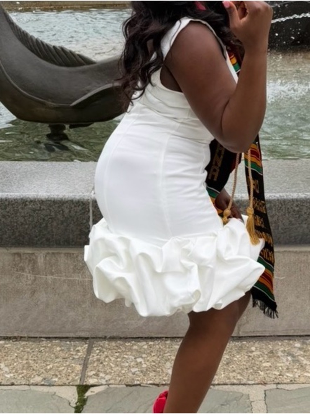 Sleeveless White Ruffle Hem Dress. Worn once for 5 hours